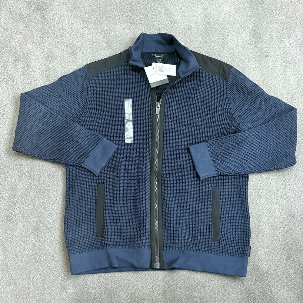 Calvin Klein Jeans Mens Ribbed Knit Cotton Mock Neck Full Zip Jacket XL